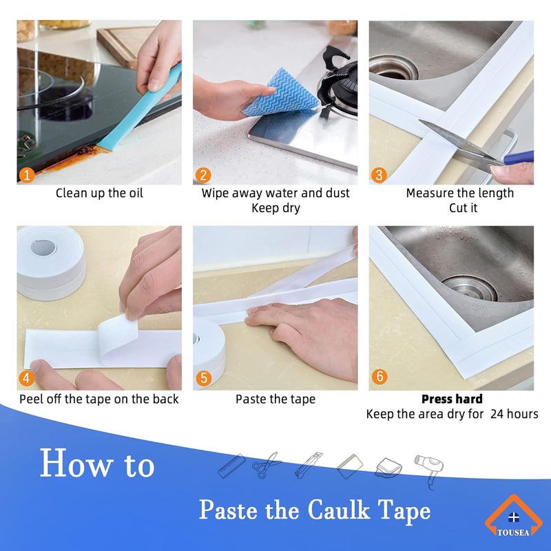 TOUSEA Caulk Tape Self Adhesive,Caulking Tape for Bathroom Sealant Strip Caulk Strip,Waterproof Caulking Sealing Tape for Bathroom, Toilet, Kitchen Countertop,Bathroom,Toilet (Clear-1.5IN-10.5FT-A) - Image 5